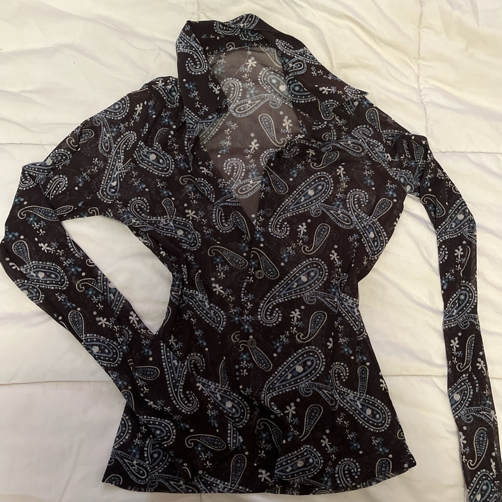 Mesh brown blue paisley shirt